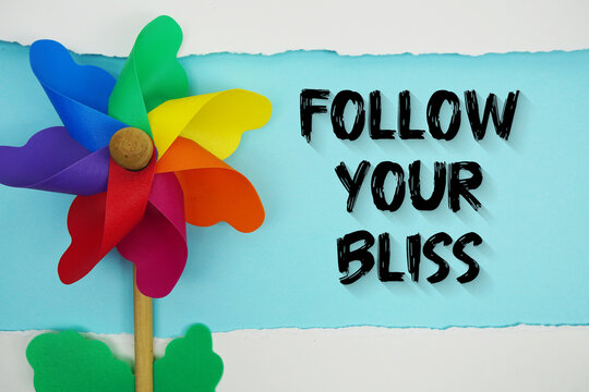 Follow Your Bliss motivational and inspirational quotes message on light blue background