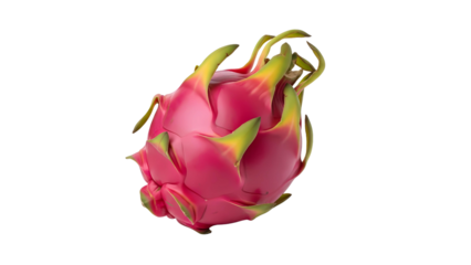 A single fresh vibrant whole pink dragon fruit, also known as pitaya, isolated on a transparent background