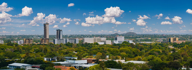 aerial view Gaborone Botswana, Main Mall, CBD, government buildings, city skyline, daytime