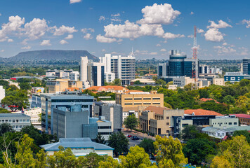 aerial view Gaborone Botswana, Main Mall, CBD, government buildings, city skyline, daytime