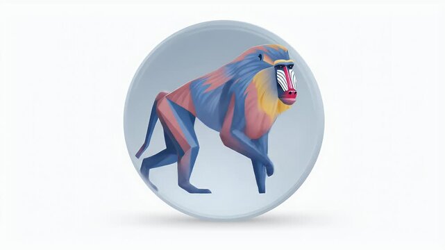 Stylized Mandrill Illustration on a Circular Background.
