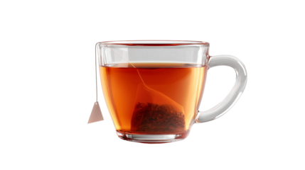 Enjoying a warm cup of tea in a clear glass mug with a teabag steeping inside Generative AI