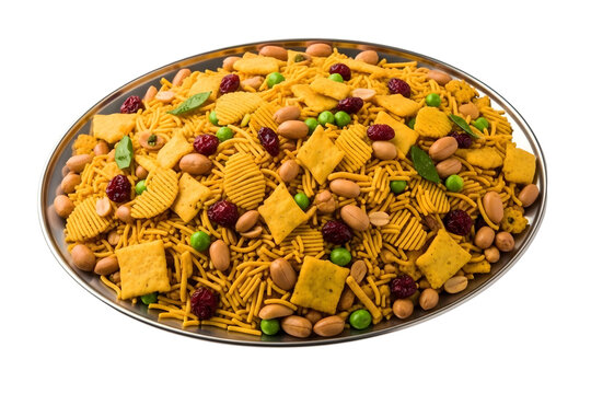 Delicious indian bhel puri snack mix isolated on transparent background