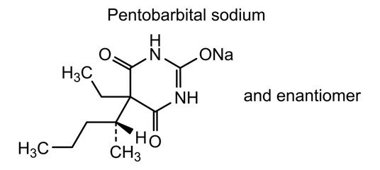 Fototapeta premium Pentobarbital sodium, chemical structure of pentobarbital sodium, drug substance