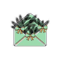 Holiday envelope decorated with pine branches and bows  