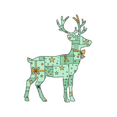 Decorative reindeer with gift patterns and bows in pastel colors  