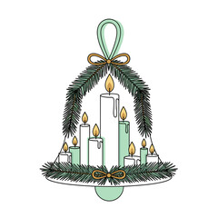 Festive bell decoration with candles and pine branches for holidays  