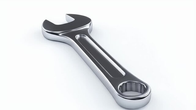 Shiny Chrome Wrench Isolated on White Background.