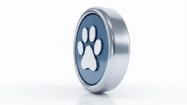 3D Render of Paw Print Icon on Button.