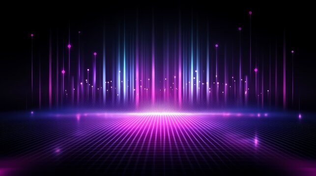 Colorful, abstract background with purple and blue lines and dots. The background is filled with a variety of shapes and patterns, creating a dynamic and visually interesting scene
