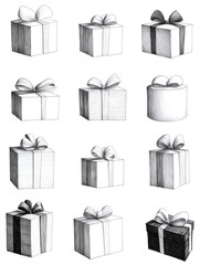 Presents Gifts New Year Christmas Tree Stickers Illustration White Background Set Santa DIY Craft Jingle Bells Holidays Thanksgiving Day Winter clip art 2025 2026 2027 pine green branch