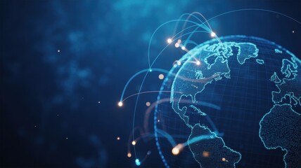 Global network connection illustration abstract technology background with connecting lines and dots representing worldwide communication and data transfer