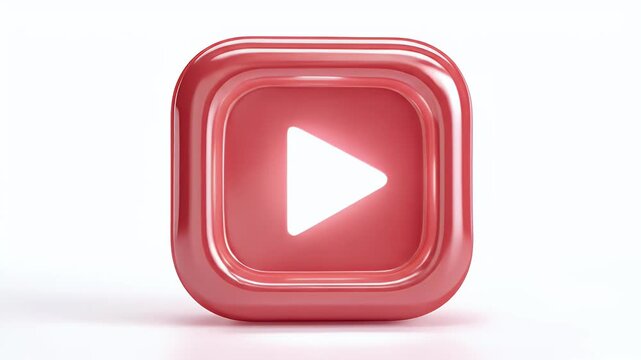 3D Rendered Pink Play Button on White Background.