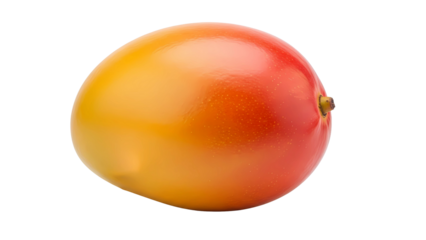 A single whole ripe mango fruit with vibrant red, orange, and yellow skin isolated on a transparent background