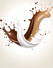 Dynamic splashes of milk and chocolate creating abstract design elements
