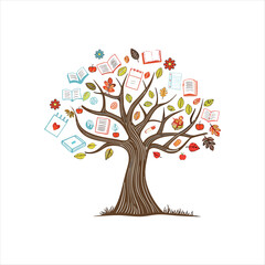 Knowledge Tree Growing From Open Book Illustration: Growth Tree, Personal Development, Business Training, Creativity, Idea, Success, Future, Study, School, Learning, education, study, library.