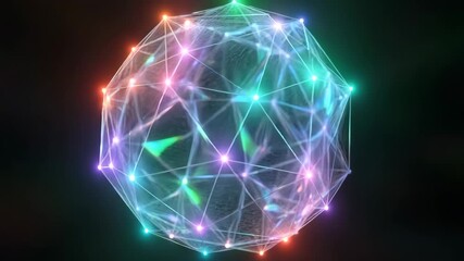 Abstract visualization glowing colorful plexus network structure spinning slow digital data connection future technology concept - Powered by Adobe