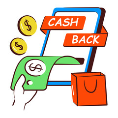Banknote with reverse arrow denoting concept of cashback