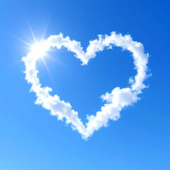 Fototapeta premium Cloud formation of a heart shape with bright sunlight in the clear blue sky