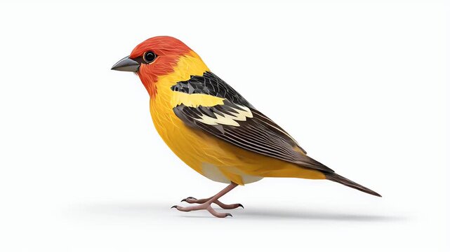 Colorful Western Tanager Bird Isolated on White Background.