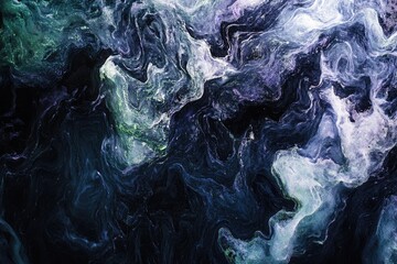 Obraz premium A captivating abstract artwork with swirling deep blues, purples, and teals. Dynamic, fluid, and ethereal marble-like textures evoke nebulae or deep ocean currents.