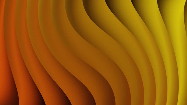 Abstract orange and yellow background with row of wavy line pattern 3d animation. Curve wave line pattern with gradient texture. Futuristic architecture design, render digital tech. 