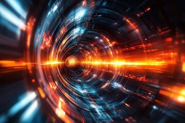 Obraz premium A dynamic and colorful abstract representation of light traveling through a futuristic tunnel