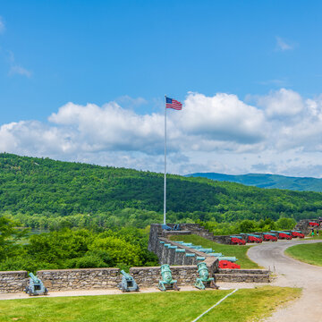 Landscape of Historic Fort Ticonderoga&rsquo;s Battlement and Artillery on the landward side of the fort in New York State, USA