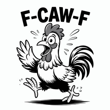 Funny cartoon rooster making a loud caw sound