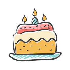 Festive two-tiered birthday cake with candles vector illustration