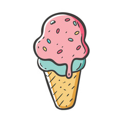 Delicious pink ice cream cone vector illustration sweet treat icon