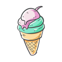 Delicious two scoop ice cream cone vector illustration scalable eps icon