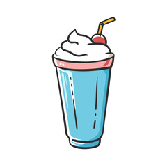 Vector illustration of a delicious blue milkshake with cherry