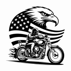 American eagle and biker on motorcycle with us flag