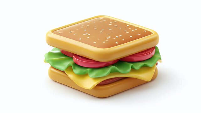 Delicious 3D Rendered Sandwich with Fresh Ingredients on White.