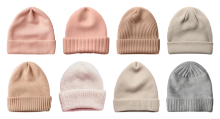 PNG Colorful knitted beanies collection, element set on transparent background