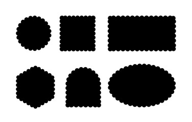 Frame scallop shape wavy edge vector border box stamp icon. Rectangle scallop curvy figure design