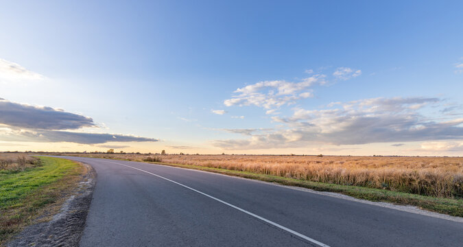 Long road with a clear blue sky above it