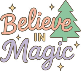 Flat vector festive design with sparkles and Christmas tree silhouette in pastel