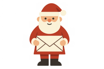Santa claus holding an envelope, representing christmas wishes, mail, and holiday season greetings. Transparent background