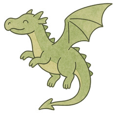 Obraz premium Cute green dragon illustration, watercolor fantasy character on transparent background