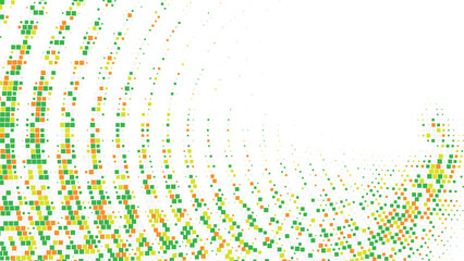 Obraz premium Vibrant colorful halftone wave pattern made of squares in green orange and yellow tones, modern digital abstract background for dynamic design and art projects