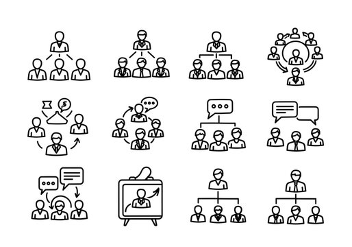 Essential organization chart icons showcasing team structure and business hierarchy, perfect for presentations and reports