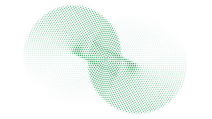 Green halftone overlapping circular pattern, abstract geometric digital background with dotted motion effect, modern minimalist futuristic art design concept