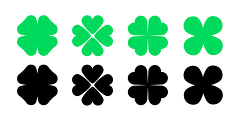 Fototapeta na wymiar Clover four leaf vector shamrock icon. St Patrick luck clover good irish green heart flat shamrock isolated symbol