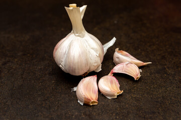garlic on black background
