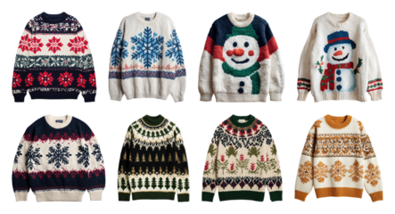 PNG Festive winter sweaters collection, element set on transparent background