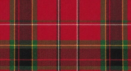 Scottish tartan fabric background in red and green check pattern  