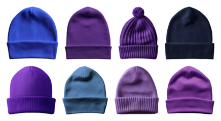 PNG Colorful beanies in various styles, element set on transparent background