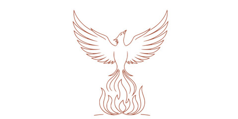 Naklejka premium Phoenix Rising from Flames Minimalist Line Art Vector